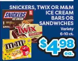 Torres Supermercado SNICKERS, TWIX OR M&M ICE CREAM BARS OR SANDWICHES offer