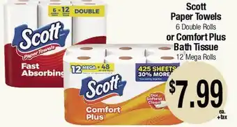 Big Saver Foods Scott Paper Towels 6 Double Rolls or Comfort Plus Bath Tissue 12 Mega Rolls offer