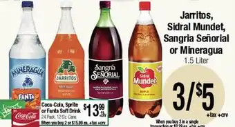 Big Saver Foods Jarritos, Sidral Mundet, Sangria Señorial or Mineragua offer