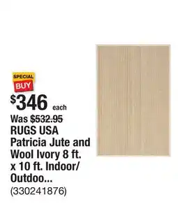The Home Depot RUGS USA Patricia Jute and Wool Ivory 8 ft. x 10 ft. Indoor/Outdoor Patio Rug offer