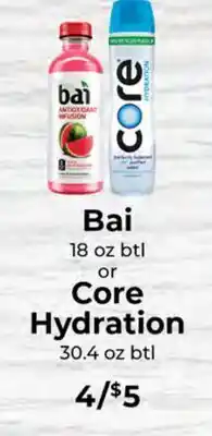 Sunset Foods Bai 18 oz btl or Core Hydration 30.4 oz btl offer
