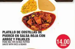 Carnicerias Jimenez PLATILLO DE COSTILLAS DE PUERCO EN SALSA ROJA CON ARROZ Y FRIJOLES offer