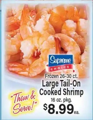 Angelo Caputo's Fresh Market Frozen 26-30 ct. Large Tail-On Cooked Shrimp offer