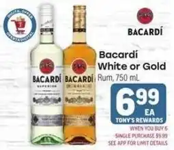 Tony’s Fresh Market Bacardi White or Gold Rum offer