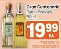 Tony’s Fresh Market Gran Centenario Plata or Reposado offer
