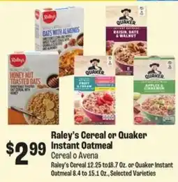 Food City Raley's Cereal or Quaker Instant Oatmeal offer