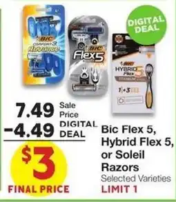 Market Street Bic Flex 5, Hybrid Flex 5, or Soleil Razors offer