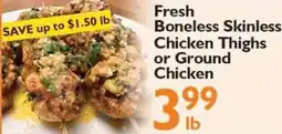 Festival Foods Fresh Boneless Skinless Chicken Thighs or Ground Chicken offer