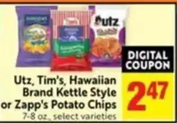 Save Mart Utz, Tim's, Hawaiian Brand Kettle Style or Zapp's Potato Chips offer