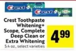Save Mart Crest Toothpaste Whitening+ Scope, Complete Deep Clean or Extra Whitening offer