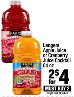 Super King Markets Langers apple juice or cranberry juice cocktail offer
