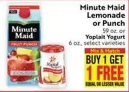 Save Mart Minute Maid Lemonade or Punch or Yogurt offer