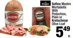 Super King Markets Sofina Mastro Mortadella With Pistachios, Plain or Kretschmar Olive Loaf offer