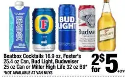 Super King Markets Beatbox Cocktails, Foster's, Bud Light, Budweiser or Miller High Life offer