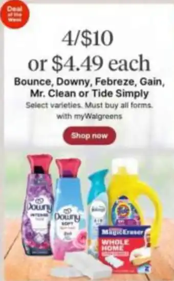 Bounce, Downy, Febreze, Gain, Mr. Clean or Tide Simply