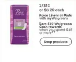 Walgreens Poise Liners or Pads offer