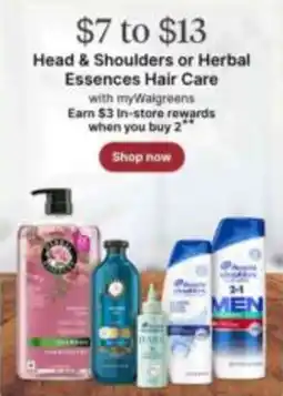 Walgreens Head & Shoulders or Herbal Essences Hair Care offer