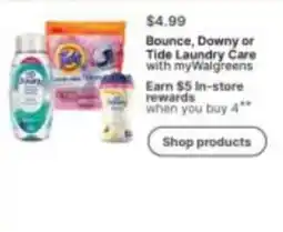 Walgreens Bounce, Downy or Tide Laundry Care with myWalgreens offer