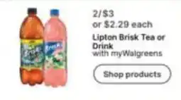 Walgreens Lipton Brisk Tea or Drink offer