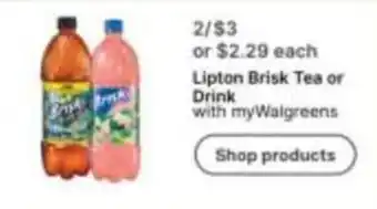 Walgreens Lipton Brisk Tea or Drink offer
