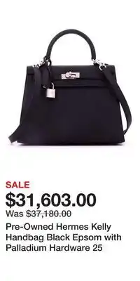 Nordstrom Pre-Owned Hermes Kelly Handbag Black Epsom with Palladium Hardware 25 offer