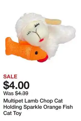 Petsmart Multipet Lamb Chop Cat Holding Sparkle Orange Fish Cat Toy offer