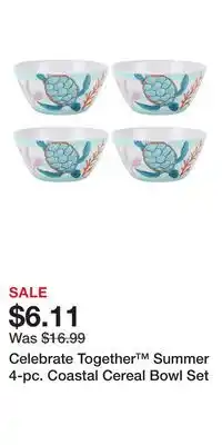 Kohl's Celebrate Together Summer 4-pc. Coastal Cereal Bowl Set offer