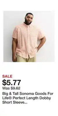 Kohl's Big & Tall Sonoma Goods For Life Perfect Length Dobby Short Sleeve Button-Down Shirt offer