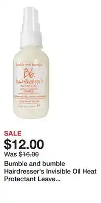 Kohl's Bumble and bumble Hairdresser's Invisible Oil Heat Protectant Leave In Conditioner Primer offer
