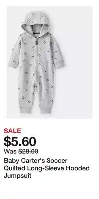Kohl's Baby Carter's Soccer Quilted Long-Sleeve Hooded Jumpsuit offer