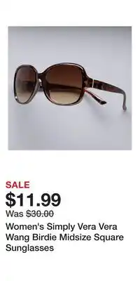 Kohl's Women's Simply Vera Vera Wang Birdie Midsize Square Sunglasses offer