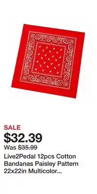 Kohl's Live2Pedal 12pcs Cotton Bandanas Paisley Pattern 22x22in Multicolor Headband Necktie offer