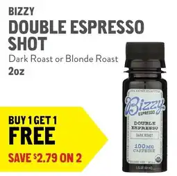 New Seasons Market Bizzy double espresso shot offer
