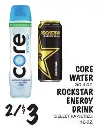 Foodarama Core Water, Rockstar Energy Drink offer
