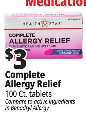 Ocean State Job Lot Health Star 25 mg Complete Allergy Relief 100 Tablets offer