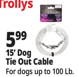 Ocean State Job Lot 15' Dog Tie Out Cable For Dogs up to 100 lbs offer
