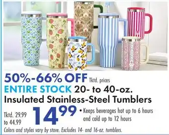 Boscov's ENTIRE STOCK 20- to 40-oz. Insulated Stainless-Steel Tumblers offer