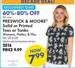 Boscov's PRESWICK & MOORE Solid or Printed Tees or Tanks offer