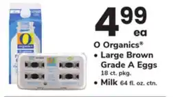 ACME O Organics Large Brown Grade A Eggs 18 ct. pkg., Milk 64 fl. oz offer