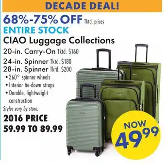 Boscov's ENTIRE STOCK CIAO Luggage Collections offer