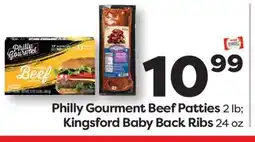 Weis Markets Philly Gourmet Beef Patties 2 lb Kingsford Baby Back Ribs 24 oz offer