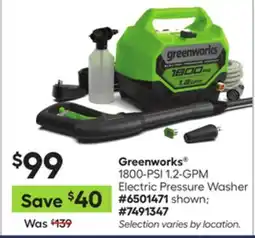 Lowe's Greenworks 1800-PSI 1.2-GPM Electric Pressure Washer offer