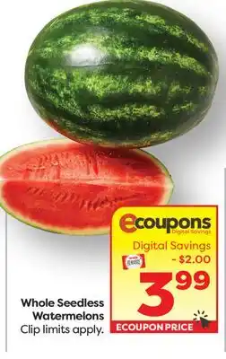 Weis Markets Whole Seedless Watermelons offer