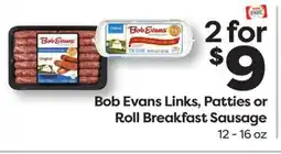 Weis Markets Bob Evans Links, Patties or Roll Breakfast Sausage offer