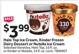 Stop&Shop Halo Top Ice Cream, Kinder Frozen Dairy Dessert or Nutella Ice Cream offer