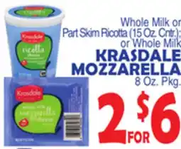 Bravo Supermarkets KRASDALE MOZZARELLA, 8 Oz. Pkg offer