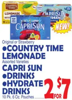 Bravo Supermarkets •COUNTRY TIME LEMONADE •CAPRI SUN DRINKS •HYDRATE DRINKS offer