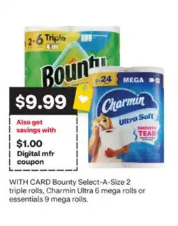 CVS Bounty Select-A-Size 2 triple rolls, Charmin Ultra 6 mega rolls or essentials 9 mega rolls offer