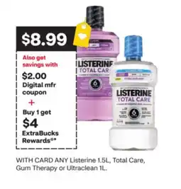 CVS ANY Listerine 1.5L, Total Care, Gum Therapy or Ultraclean 1L offer