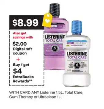CVS ANY Listerine 1.5L, Total Care, Gum Therapy or Ultraclean 1L offer